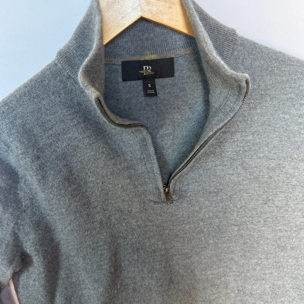 Banana Republic 1/4 Zip Pullover Sweater Men's Small Grey‎ 100% Fine Merino Wool